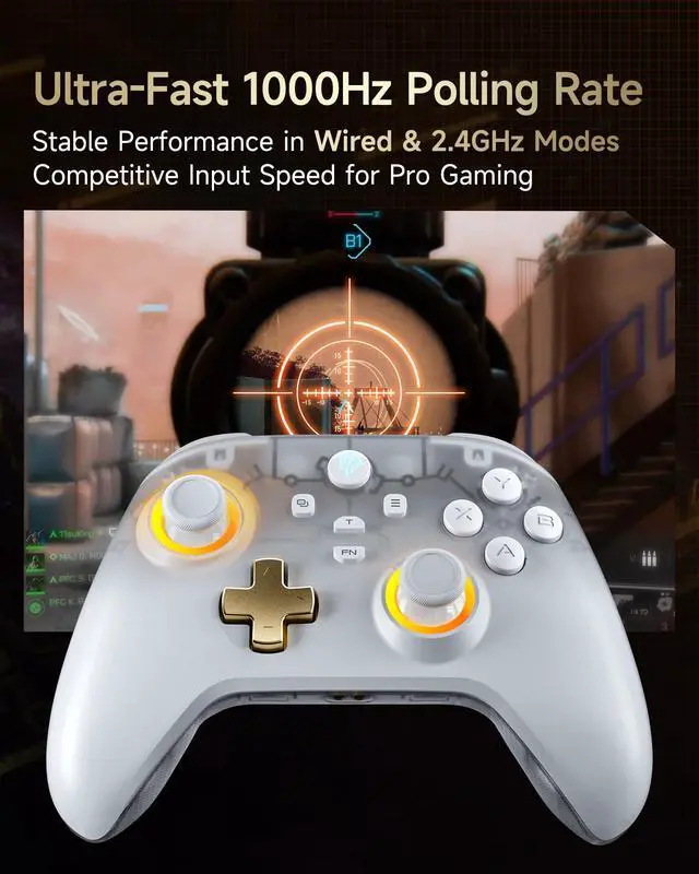 Alt view image 7 of 7 - D05 PC Controller - Enhanced Wireless Bluetooth Pro Controller with Charging Dock/Hall Sensor/RGB Lighting - No Stick Drift, No Dead Zone - Work for Windows PC, Android, Steam and Switch