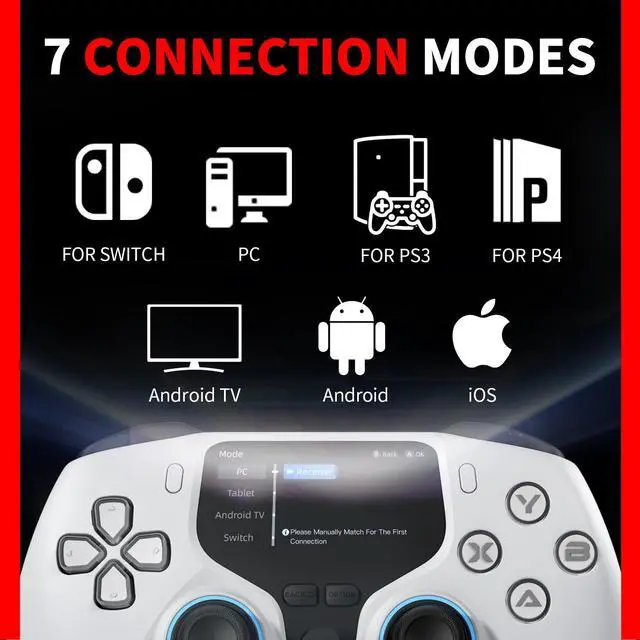 Alt view image 2 of 7 - V6 Wireless PC Controller with Interactive Screen, for PC Windows 7,8,10,11/Android/iOS , Programmable Buttons, Turbo Function, 5-Level Vibration Feedback,1000Hz Polling Rate,6-axis Gyro