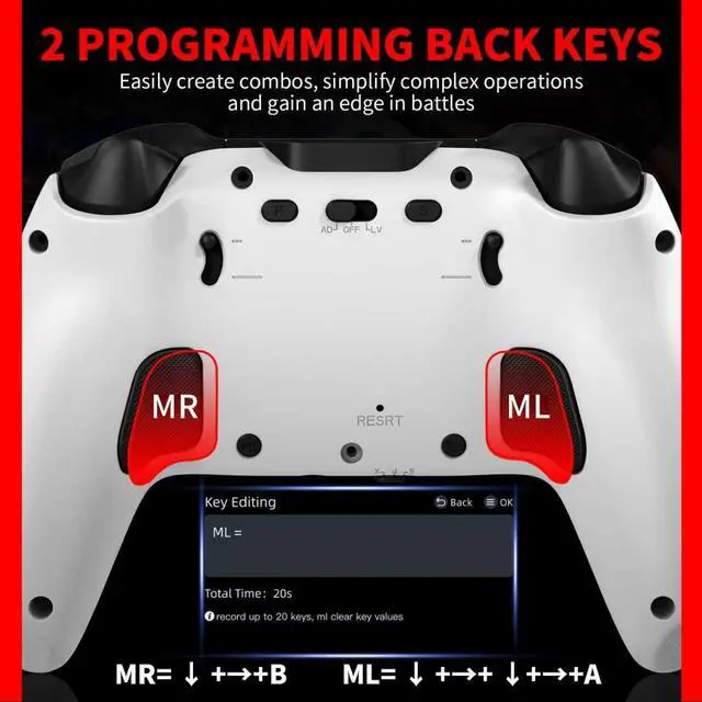 Alt view image 4 of 7 - V6 Wireless PC Controller with Interactive Screen, for PC Windows 7,8,10,11/Android/iOS , Programmable Buttons, Turbo Function, 5-Level Vibration Feedback,1000Hz Polling Rate,6-axis Gyro