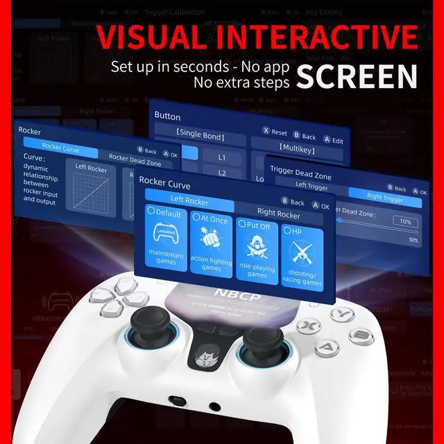 Alt view image 3 of 7 - V6 Wireless PC Controller with Interactive Screen, for PC Windows 7,8,10,11/Android/iOS , Programmable Buttons, Turbo Function, 5-Level Vibration Feedback,1000Hz Polling Rate,6-axis Gyro