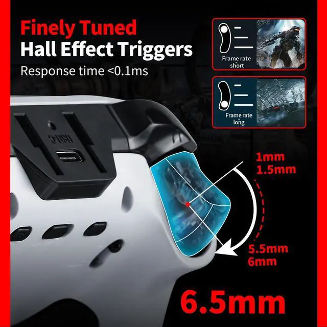 Alt view image 6 of 7 - V6 Wireless PC Controller with Interactive Screen, for PC Windows 7,8,10,11/Android/iOS , Programmable Buttons, Turbo Function, 5-Level Vibration Feedback,1000Hz Polling Rate,6-axis Gyro