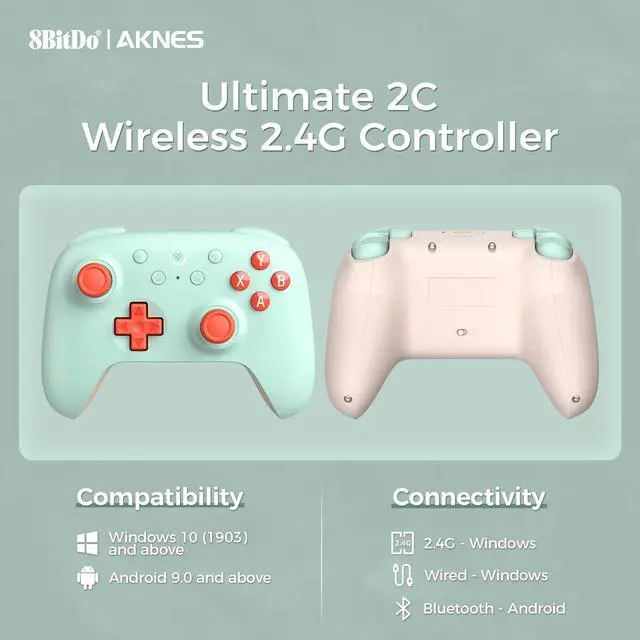 Alt view image 2 of 7 - Ultimate 2C Wireless 2.4G Controller for Windows PC and Android, Gamepad with Hall Effect Joysticks and Hall Triggers, 1000Hz Polling Rate, Remappable L4/R4 Bumpers - Mint