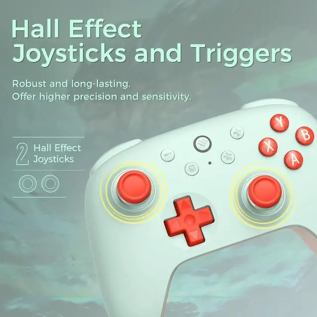 Alt view image 3 of 7 - Ultimate 2C Wireless 2.4G Controller for Windows PC and Android, Gamepad with Hall Effect Joysticks and Hall Triggers, 1000Hz Polling Rate, Remappable L4/R4 Bumpers - Mint