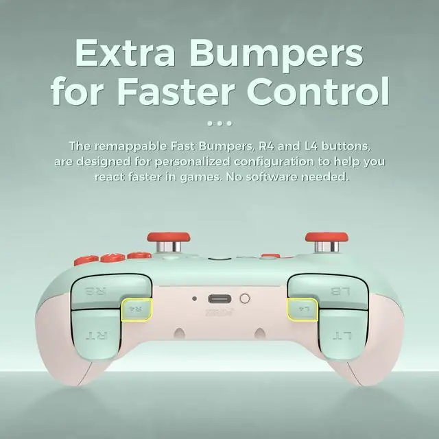 Alt view image 5 of 7 - Ultimate 2C Wireless 2.4G Controller for Windows PC and Android, Gamepad with Hall Effect Joysticks and Hall Triggers, 1000Hz Polling Rate, Remappable L4/R4 Bumpers - Mint