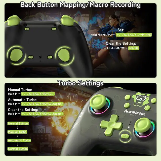 Alt view image 4 of 7 - Switch Pro Wireless Controller, Compatible with Switch 2/1/Lite/OLED, PC, Android, iOS Device, Tri-Mode Programming with Wake-up, Turbo, Gyro, Vibration, 1000mAh Bluetooth 2.4G Controller