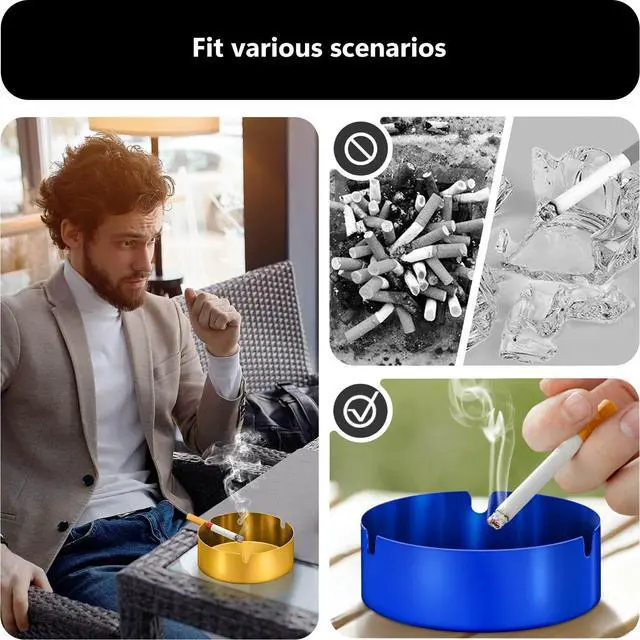 Alt view image 3 of 6 - Ash Tray (2 Pack), Outdoor Ashtray for Outside Patio, Stainless Steel Ashtrays for Cigarettes with 3 Holder, Smoking Accessories, Home Décor, Ashtrays for Smokers Indoor - Silver, Medium