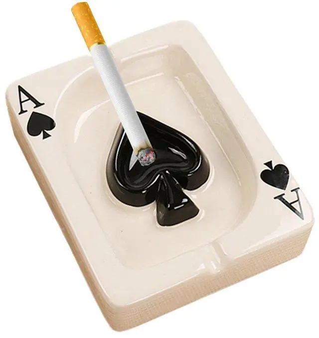 Main image of Creative Poker Ceramic Cigarette Ashtray Tabletop Portable Modern Ashtrays Cigar Ashtray for Outdoor Indoor Desktop Smoking AshTray for Home office Fashion Decoration Handmade Gift for Men Women-Black