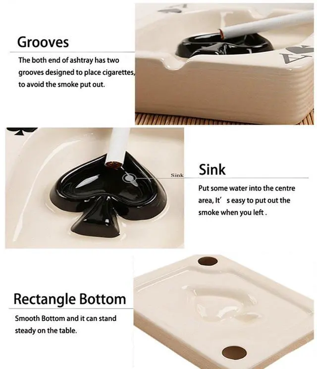 Alt view image 3 of 7 - Creative Poker Ceramic Cigarette Ashtray Tabletop Portable Modern Ashtrays Cigar Ashtray for Outdoor Indoor Desktop Smoking AshTray for Home office Fashion Decoration Handmade Gift for Men Women-Black
