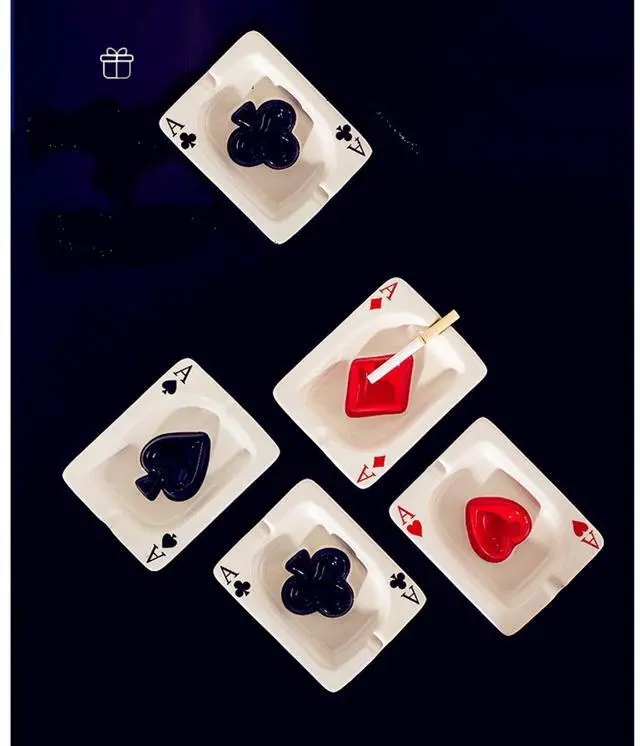 Alt view image 6 of 7 - Creative Poker Ceramic Cigarette Ashtray Tabletop Portable Modern Ashtrays Cigar Ashtray for Outdoor Indoor Desktop Smoking AshTray for Home office Fashion Decoration Handmade Gift for Men Women-Black
