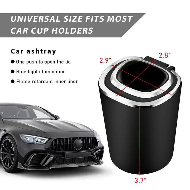 Alt view image 2 of 6 - Car Ashtray with Lid, Smell Proof Detachable Ash Tray with LED Blue Light, Portable Mini Trash Can for car Cup Holder, Waterproof Stainless Steel Ashtray for Car Home Office