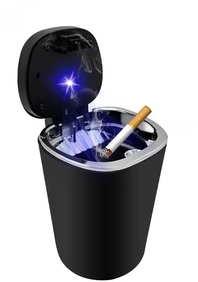Main image of Car Ashtray with Lid, Smell Proof Detachable Ash Tray with LED Blue Light, Portable Mini Trash Can for car Cup Holder, Waterproof Stainless Steel Ashtray for Car Home Office