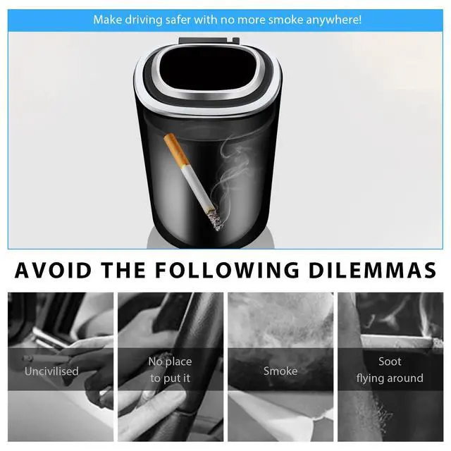 Alt view image 3 of 6 - Car Ashtray with Lid, Smell Proof Detachable Ash Tray with LED Blue Light, Portable Mini Trash Can for car Cup Holder, Waterproof Stainless Steel Ashtray for Car Home Office