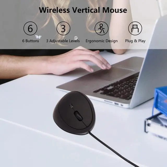 Alt view image 3 of 7 - Wired Mouse Vertical Ergonomic Optical Mouse USB Mice Corded Mouse for Computer/Laptop/PC/Desktop/Mac/Office/Desktop, Better for Small Medium Sized Hands, with Cord, with Side Buttons, Gifts