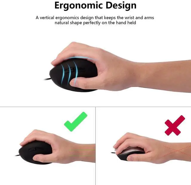 Alt view image 6 of 7 - Wired Mouse Vertical Ergonomic Optical Mouse USB Mice Corded Mouse for Computer/Laptop/PC/Desktop/Mac/Office/Desktop, Better for Small Medium Sized Hands, with Cord, with Side Buttons, Gifts