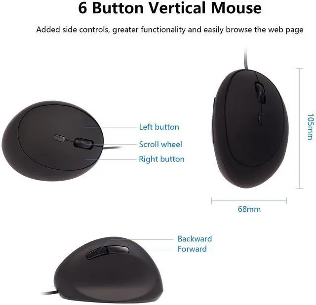 Alt view image 7 of 7 - Wired Mouse Vertical Ergonomic Optical Mouse USB Mice Corded Mouse for Computer/Laptop/PC/Desktop/Mac/Office/Desktop, Better for Small Medium Sized Hands, with Cord, with Side Buttons, Gifts