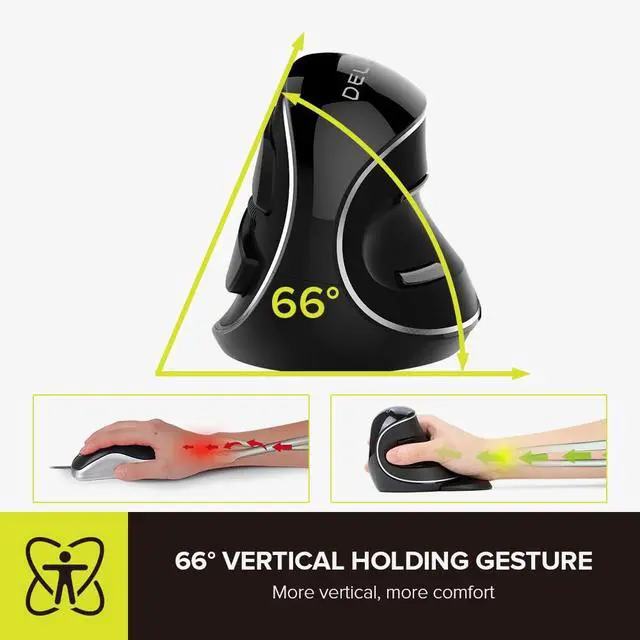 Alt view image 2 of 7 - Ergonomic Vertical Mouse, Wireless Ergo Mouse for Large Hands, 2.4G Connection, Silent Clicks, Up to 1600 DPI,6 Buttons, Removable Wrist Rest, Compatible with Laptop/PC (M618Plus Wireless-Black)