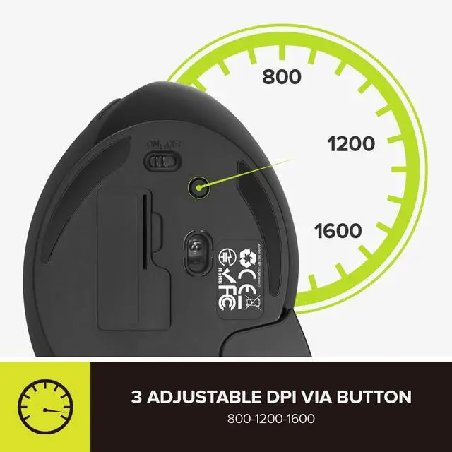 Alt view image 4 of 7 - Ergonomic Vertical Mouse, Wireless Ergo Mouse for Large Hands, 2.4G Connection, Silent Clicks, Up to 1600 DPI,6 Buttons, Removable Wrist Rest, Compatible with Laptop/PC (M618Plus Wireless-Black)