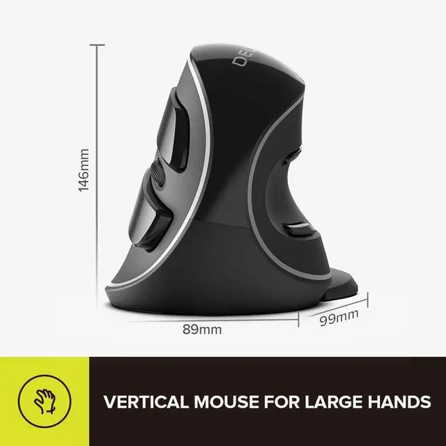 Alt view image 7 of 7 - Ergonomic Vertical Mouse, Wireless Ergo Mouse for Large Hands, 2.4G Connection, Silent Clicks, Up to 1600 DPI,6 Buttons, Removable Wrist Rest, Compatible with Laptop/PC (M618Plus Wireless-Black)
