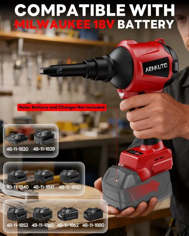 Alt view image 2 of 7 - Cordless Compressed Air Duster & Blower Compatible with Milwaukee 18V Battery Brushless Handheld Dust Air Blower, 3-Speed Control, 7-in-1 Nozzles, Portable Inflatable Pump for Camping (No Battery)