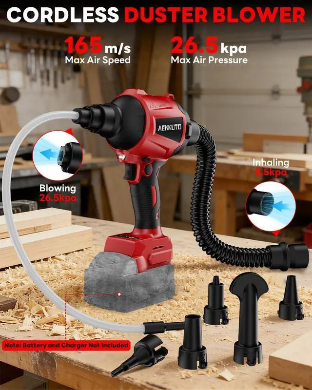 Alt view image 3 of 7 - Cordless Compressed Air Duster & Blower Compatible with Milwaukee 18V Battery Brushless Handheld Dust Air Blower, 3-Speed Control, 7-in-1 Nozzles, Portable Inflatable Pump for Camping (No Battery)