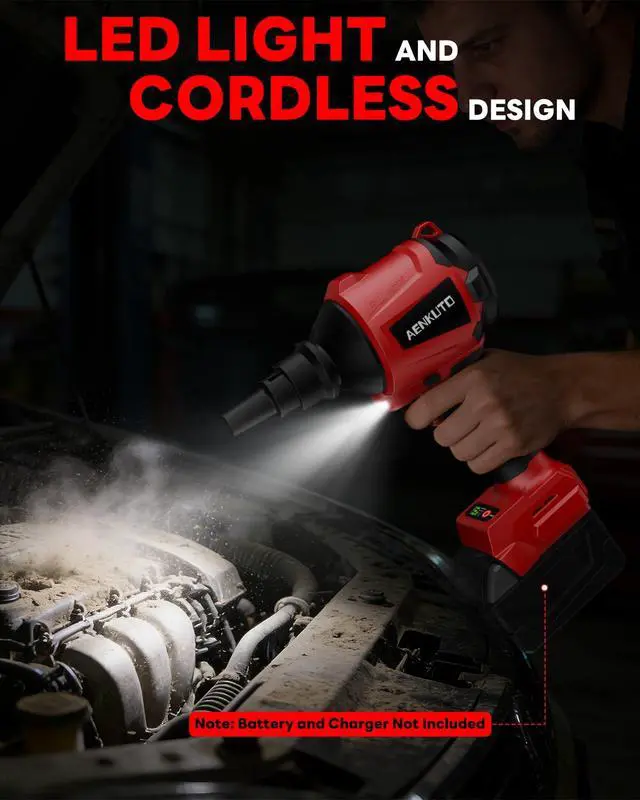 Alt view image 5 of 7 - Cordless Compressed Air Duster & Blower Compatible with Milwaukee 18V Battery Brushless Handheld Dust Air Blower, 3-Speed Control, 7-in-1 Nozzles, Portable Inflatable Pump for Camping (No Battery)