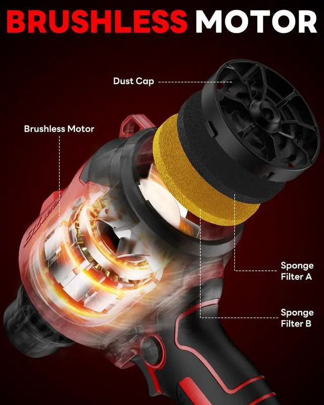 Alt view image 6 of 7 - Cordless Compressed Air Duster & Blower Compatible with Milwaukee 18V Battery Brushless Handheld Dust Air Blower, 3-Speed Control, 7-in-1 Nozzles, Portable Inflatable Pump for Camping (No Battery)