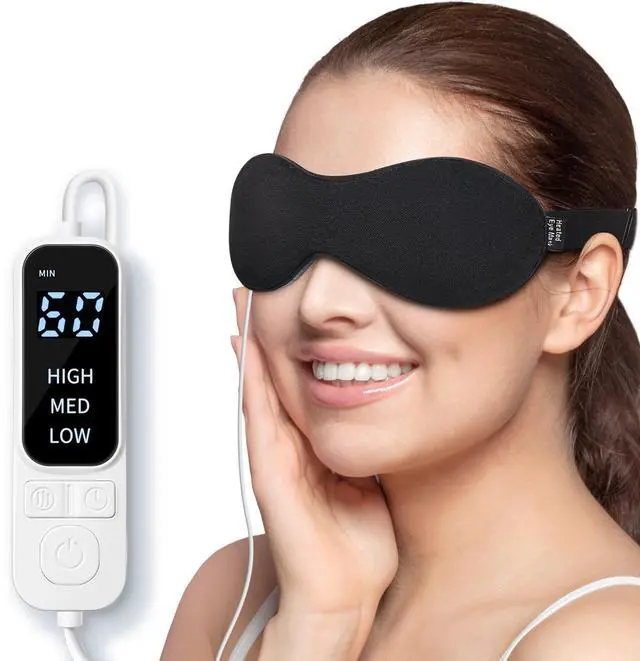 Main image of Heated Eye Mask for Dry Eyes, Stye and Migraines, USB Electric Eye Mask with 3 Temperature Settings & 4 Time Controls, Warm Eye Compress with Washable Cover for Eye Strain,Puffy and MGD (Black)