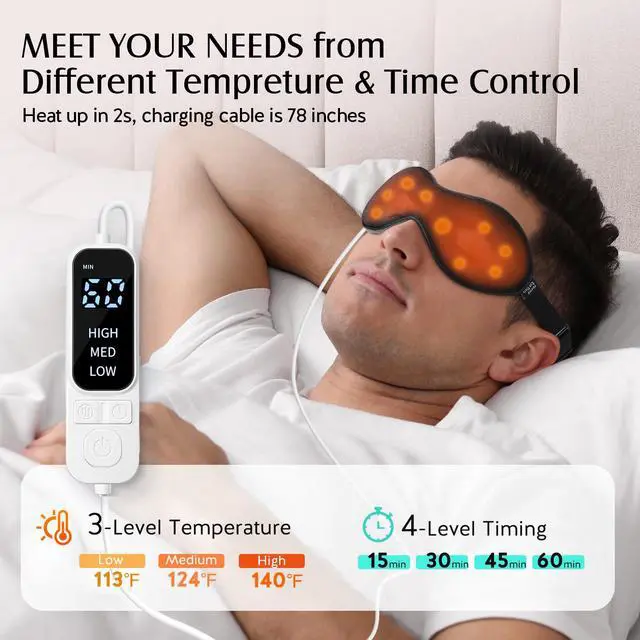 Alt view image 3 of 4 - Heated Eye Mask for Dry Eyes, Stye and Migraines, USB Electric Eye Mask with 3 Temperature Settings & 4 Time Controls, Warm Eye Compress with Washable Cover for Eye Strain,Puffy and MGD (Black)