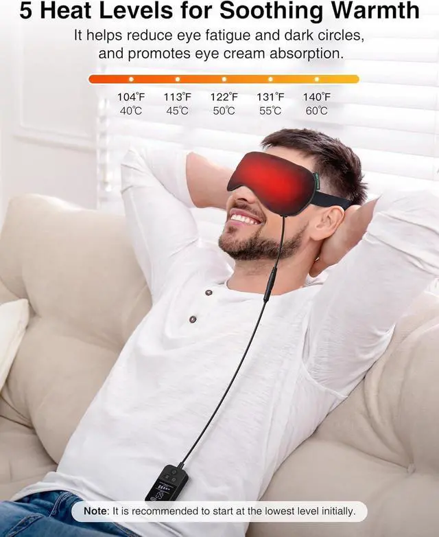 Alt view image 3 of 7 - Heated Eye Mask - Rechargeable Electric Eye Mask for Dry Eyes, 2500 mAh Large Battery & Washable Cover, Eye Pad for Sleeping