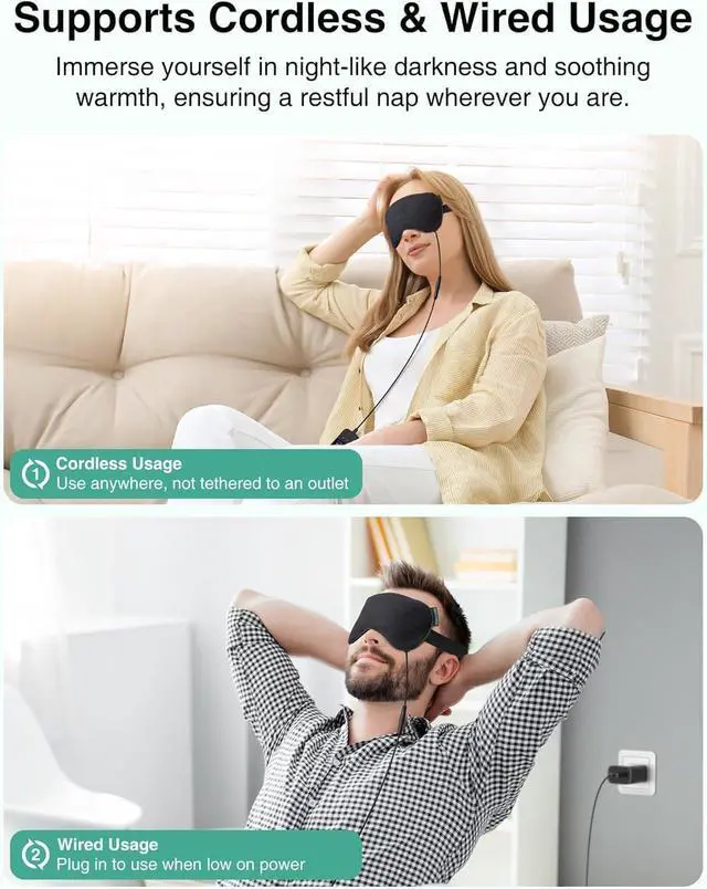 Alt view image 5 of 7 - Heated Eye Mask - Rechargeable Electric Eye Mask for Dry Eyes, 2500 mAh Large Battery & Washable Cover, Eye Pad for Sleeping