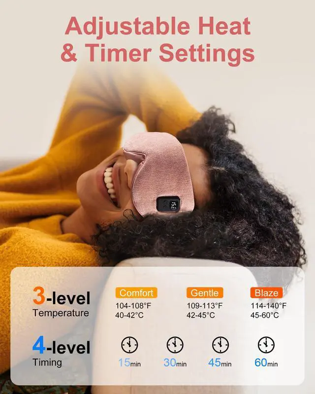 Alt view image 6 of 7 - Heated Eye Mask for Dry Eyes: Warm Compress for Digital Tired Eyes, Stye Relief - Cordless, Adjustable Heat & Timer Settings - Airplane/Road Travel, Sleep aid, Office nap Pink