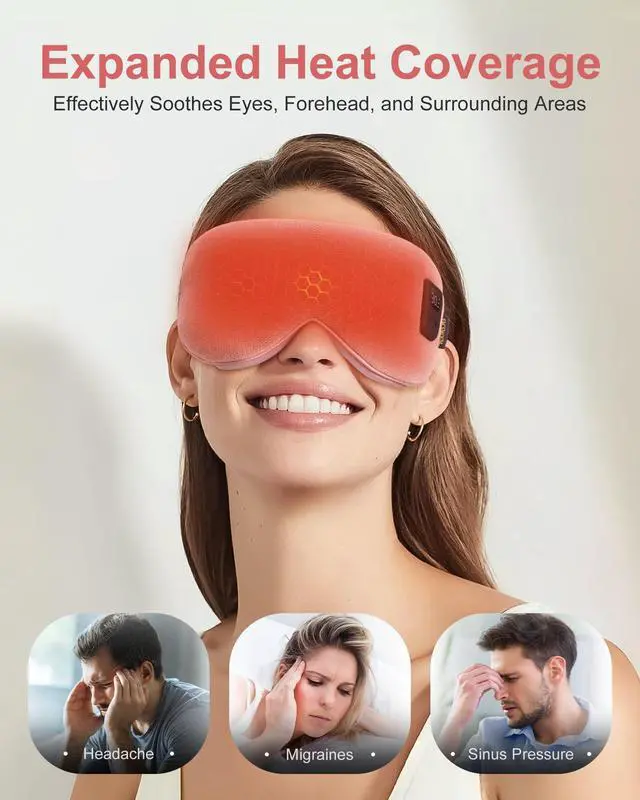 Alt view image 5 of 7 - Heated Eye Mask for Dry Eyes: Warm Compress for Digital Tired Eyes, Stye Relief - Cordless, Adjustable Heat & Timer Settings - Airplane/Road Travel, Sleep aid, Office nap Pink