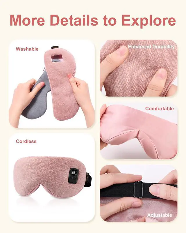 Alt view image 7 of 7 - Heated Eye Mask for Dry Eyes: Warm Compress for Digital Tired Eyes, Stye Relief - Cordless, Adjustable Heat & Timer Settings - Airplane/Road Travel, Sleep aid, Office nap Pink