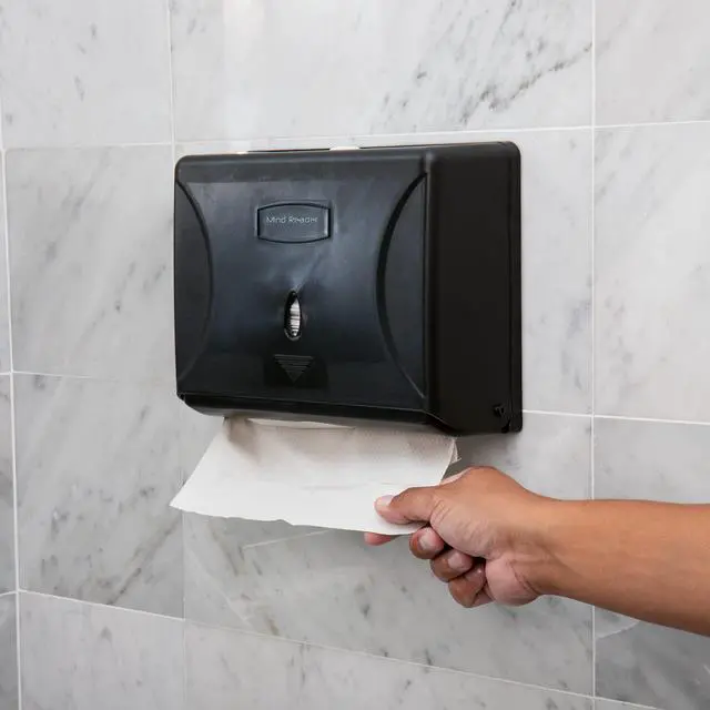 Alt view image 2 of 6 - Paper Towel Dispenser, Tri-Fold Towel Holder, Restroom, Wall Mount, Bathroom, 10.25"L x 3.75"W x 8"H, Black