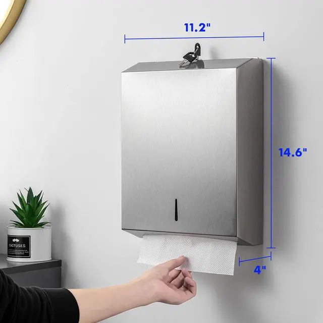 Alt view image 2 of 6 - Paper Towel Dispenser Wall Mount Commercial, Brushed Stainless Steel & Fingerprint Resistant, Lockable, for c fold/Multifold/Trifold Paper Towels, Touchless Hand Towels Holder