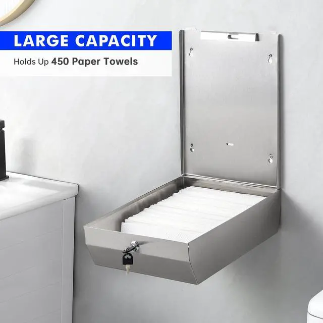Alt view image 5 of 6 - Paper Towel Dispenser Wall Mount Commercial, Brushed Stainless Steel & Fingerprint Resistant, Lockable, for c fold/Multifold/Trifold Paper Towels, Touchless Hand Towels Holder
