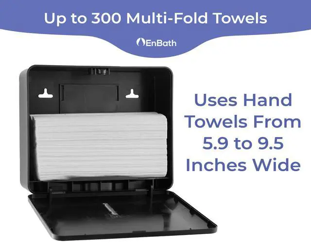 Alt view image 2 of 7 - Multifold Paper Towel Dispenser Wall Mount (Black), Folded Hand Towel Dispenser for Bathroom/Restroom (Holds up to 300 Towels), Commercial Paper Towel Holder, Trifold Paper Towels Dispenser by EnBath