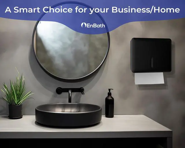 Alt view image 3 of 7 - Multifold Paper Towel Dispenser Wall Mount (Black), Folded Hand Towel Dispenser for Bathroom/Restroom (Holds up to 300 Towels), Commercial Paper Towel Holder, Trifold Paper Towels Dispenser by EnBath