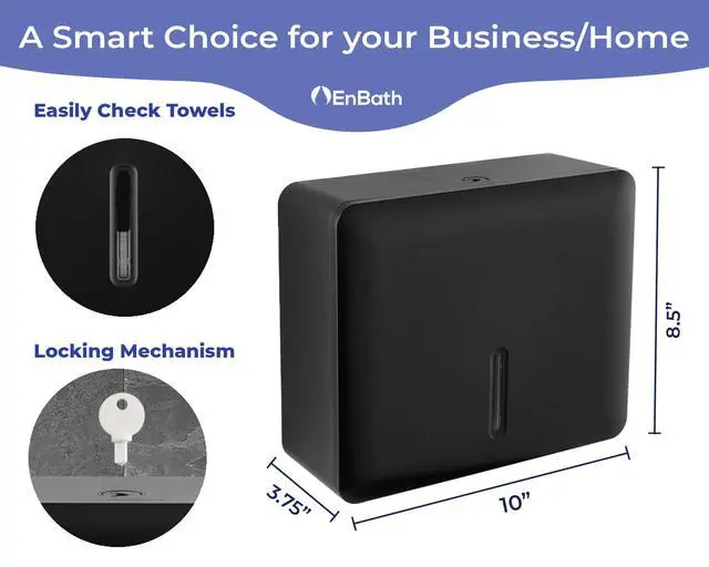 Alt view image 4 of 7 - Multifold Paper Towel Dispenser Wall Mount (Black), Folded Hand Towel Dispenser for Bathroom/Restroom (Holds up to 300 Towels), Commercial Paper Towel Holder, Trifold Paper Towels Dispenser by EnBath