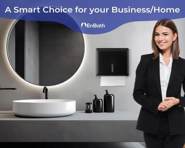 Alt view image 6 of 7 - Multifold Paper Towel Dispenser Wall Mount (Black), Folded Hand Towel Dispenser for Bathroom/Restroom (Holds up to 300 Towels), Commercial Paper Towel Holder, Trifold Paper Towels Dispenser by EnBath