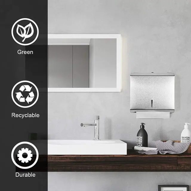 Alt view image 5 of 7 - Wall-Mounted Comercial Paper Towel Dispenser, Brushed Stainless Steel Bathroom Hand Towel Dispenser with Lock Design, Large Capacity 250 C-Fold 300 Multi-Fold Capacity