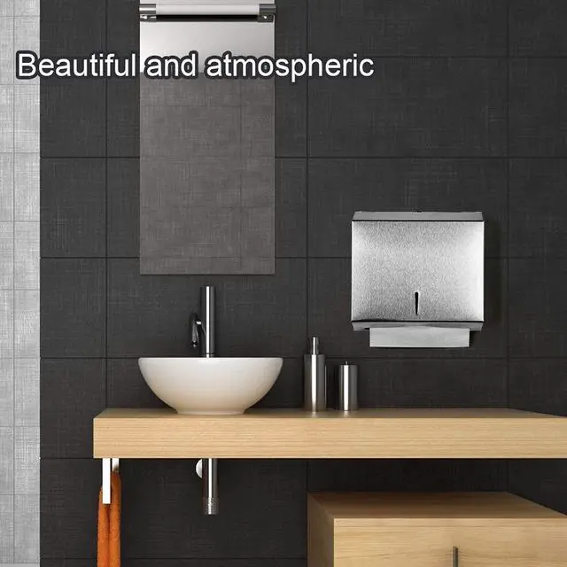 Alt view image 6 of 7 - Wall-Mounted Comercial Paper Towel Dispenser, Brushed Stainless Steel Bathroom Hand Towel Dispenser with Lock Design, Large Capacity 250 C-Fold 300 Multi-Fold Capacity