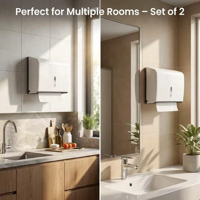 Alt view image 5 of 7 - Wall Mount Paper Towel Dispenser 2 Pack Tri-Fold Holder with Lock for Bathroom, Kitchen & Office