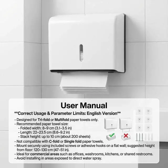 Alt view image 7 of 7 - Wall Mount Paper Towel Dispenser 2 Pack Tri-Fold Holder with Lock for Bathroom, Kitchen & Office