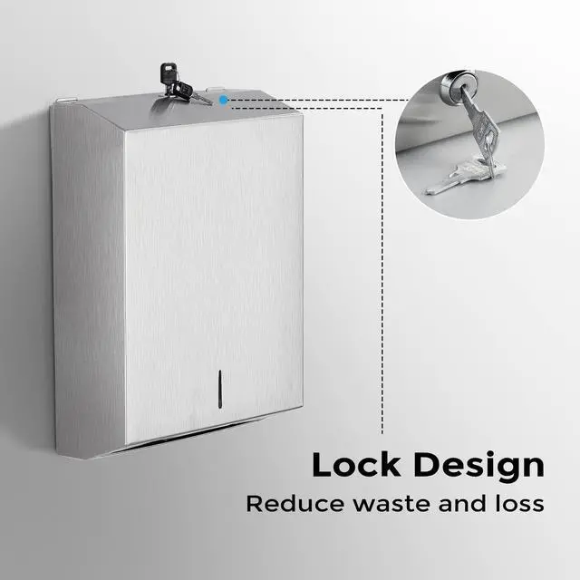 Alt view image 4 of 7 - Paper Towel Dispenser Wall Mount - Multifold Trifold Paper Towel Dispensers, Large Capacity Stainless Steel Tissue Holder, Suitable for Bathrooms and Public Places