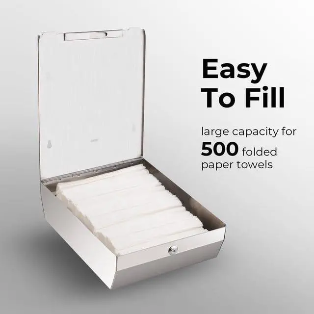 Alt view image 5 of 7 - Paper Towel Dispenser Wall Mount - Multifold Trifold Paper Towel Dispensers, Large Capacity Stainless Steel Tissue Holder, Suitable for Bathrooms and Public Places