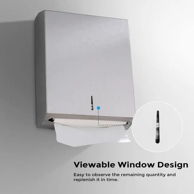 Alt view image 7 of 7 - Paper Towel Dispenser Wall Mount - Multifold Trifold Paper Towel Dispensers, Large Capacity Stainless Steel Tissue Holder, Suitable for Bathrooms and Public Places