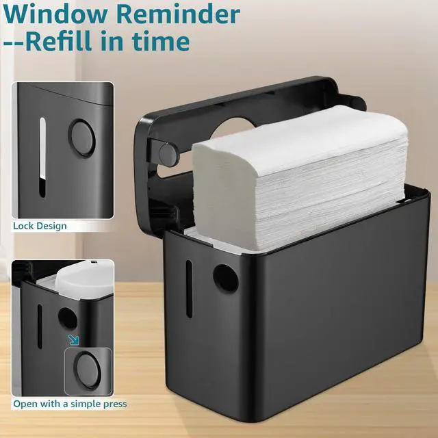 Alt view image 3 of 7 - Multifold Paper Towel Dispenser Countertop, Heavy Duty Wide-Design, 300-Sheet Large Capacity Black Paper Towel Holder, Compatible with Tork, Kleenex, Scott, Pacific Multifold Towels