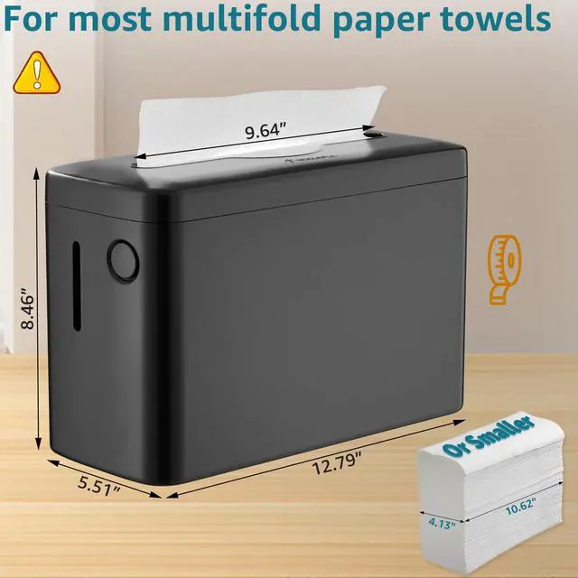 Alt view image 4 of 7 - Multifold Paper Towel Dispenser Countertop, Heavy Duty Wide-Design, 300-Sheet Large Capacity Black Paper Towel Holder, Compatible with Tork, Kleenex, Scott, Pacific Multifold Towels