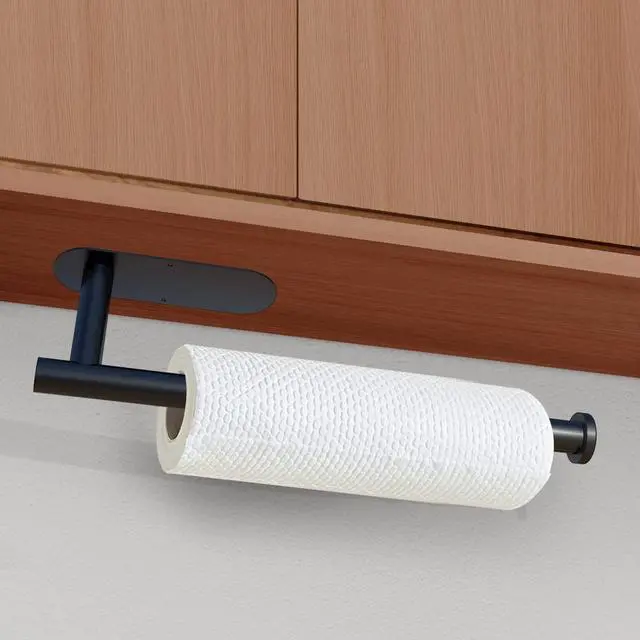 Alt view image 3 of 6 - Paper Towel Holder Under Cabinet Wall Mount for Kitchen Towel, Self-Adhesive Bar, Rack, SUS304 Stainless Steel 13 inch (BlackA, 1)